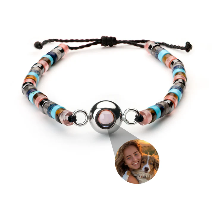 Personalized photo bracelet with your photo - Heishi Gemstone